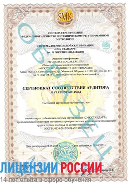 Образец сертификата соответствия аудитора №ST.RU.EXP.00014300-1 Котлас Сертификат OHSAS 18001